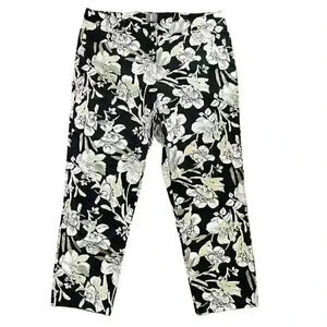 Fair Lady Womens‎ Size 8 Ankle Pants Floral Print Black White Tan